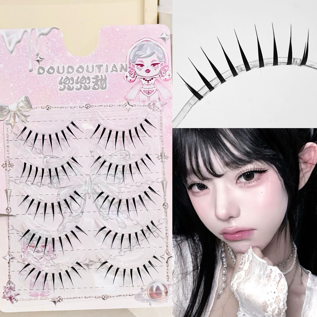 Anime Cosplay Lashes - Doudoutian Wet Look Spiky Full Strip